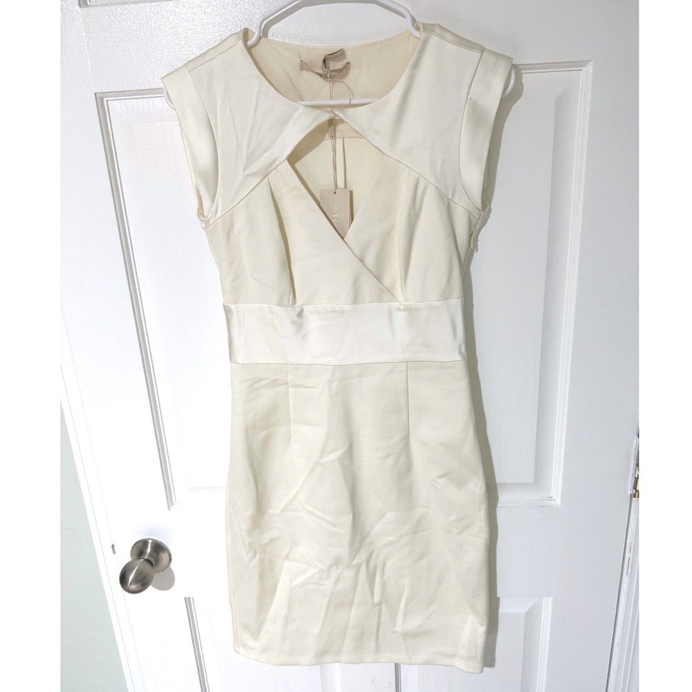 Halston Heritage Cream Cutout Sheath Dress PM150481CM Cap Sleeve NWT 2